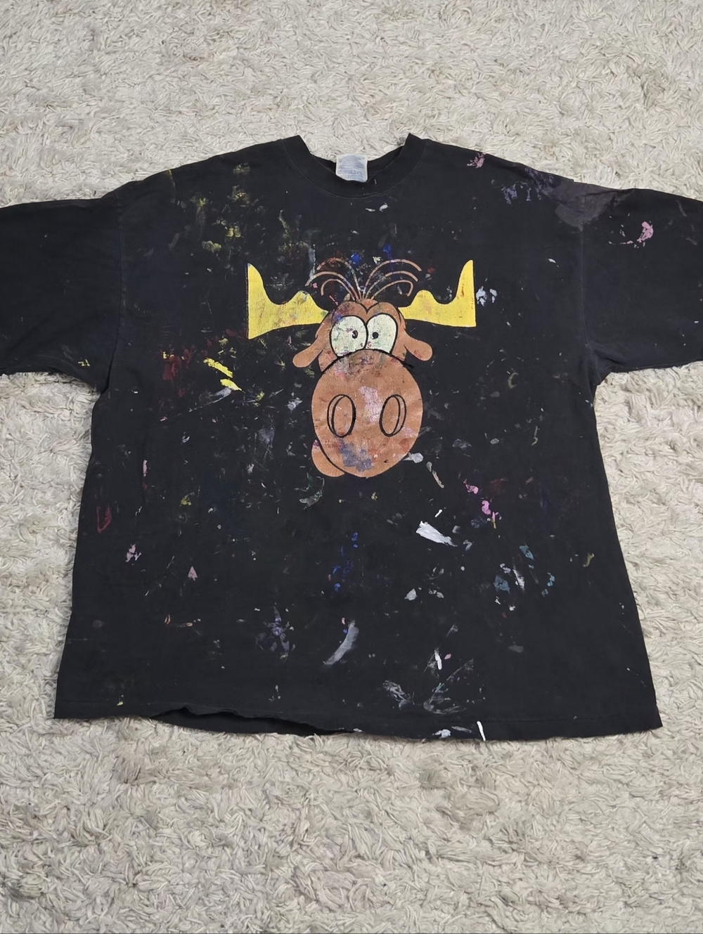 VTG 90s Splattered Bullwinkle Taco Bell Promo Tee XL